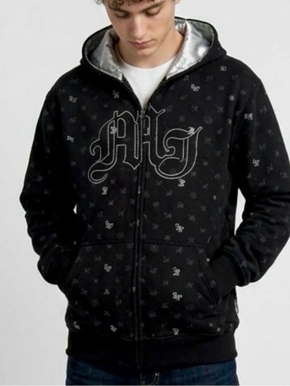 Vintage Mecca Jeans Co. Y2K
Black All-Over Print Zip-Up
Hoodie - Youth 18/20